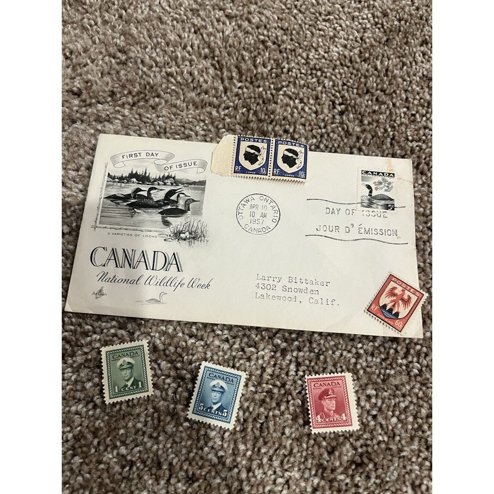 Canada 1957 First Day Cover for National Wildlife Week Plus Canada Vintage Stamp - Picture 2 of 3